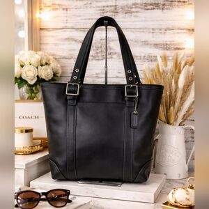 COACH VINTAGE HAMPTON BLACK SHOULDER BAG TOTE SMOOTH‎ LEATHER PURSE WORK